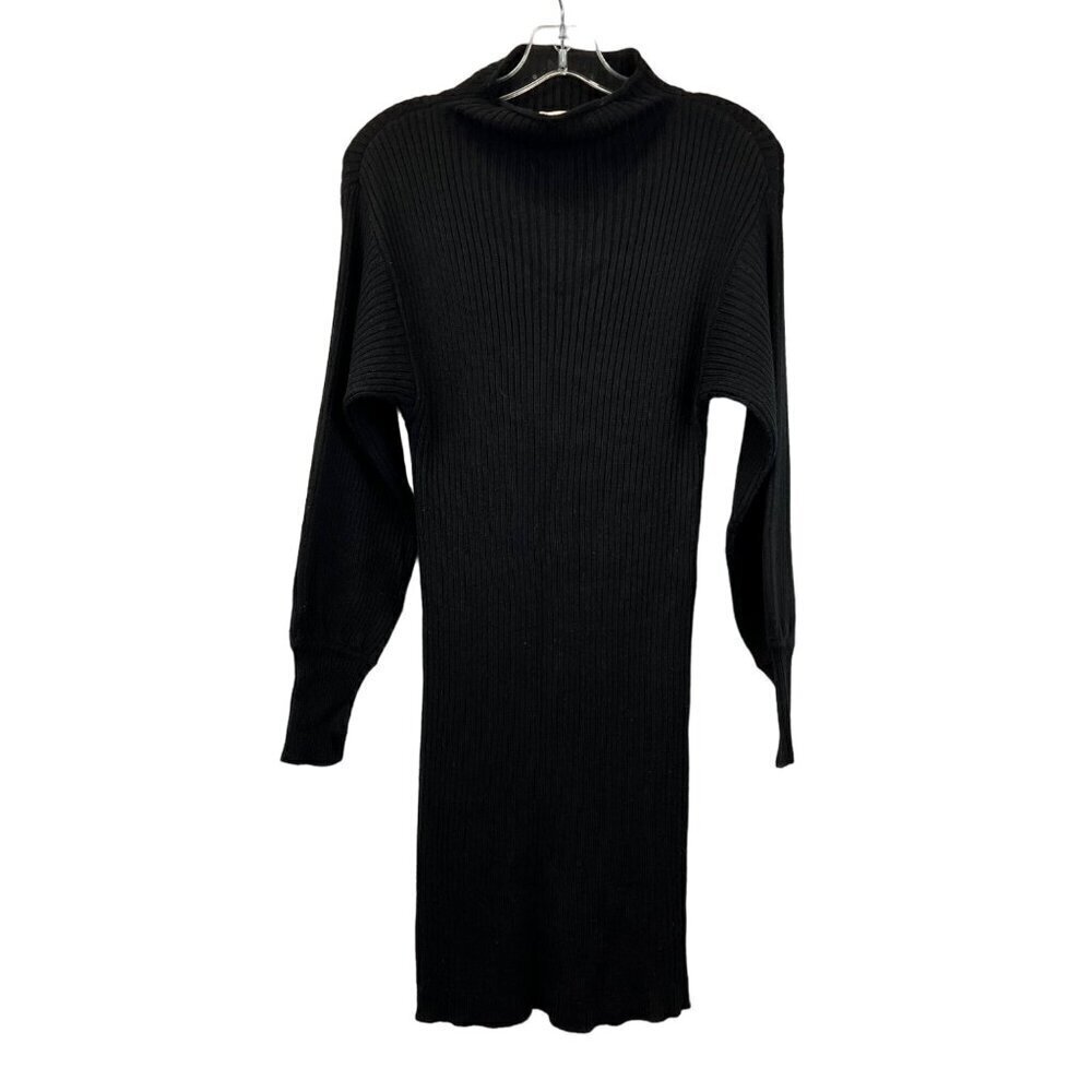 DB Style Womens Mock Neck Long Bishop Sleeve Sweater Dress Black Ribbed M